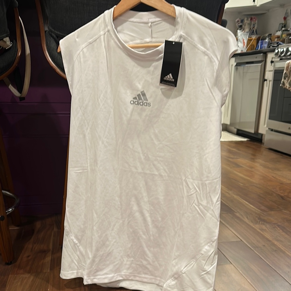 Adidas White Performance Tank Top Lightweight Crew Neck